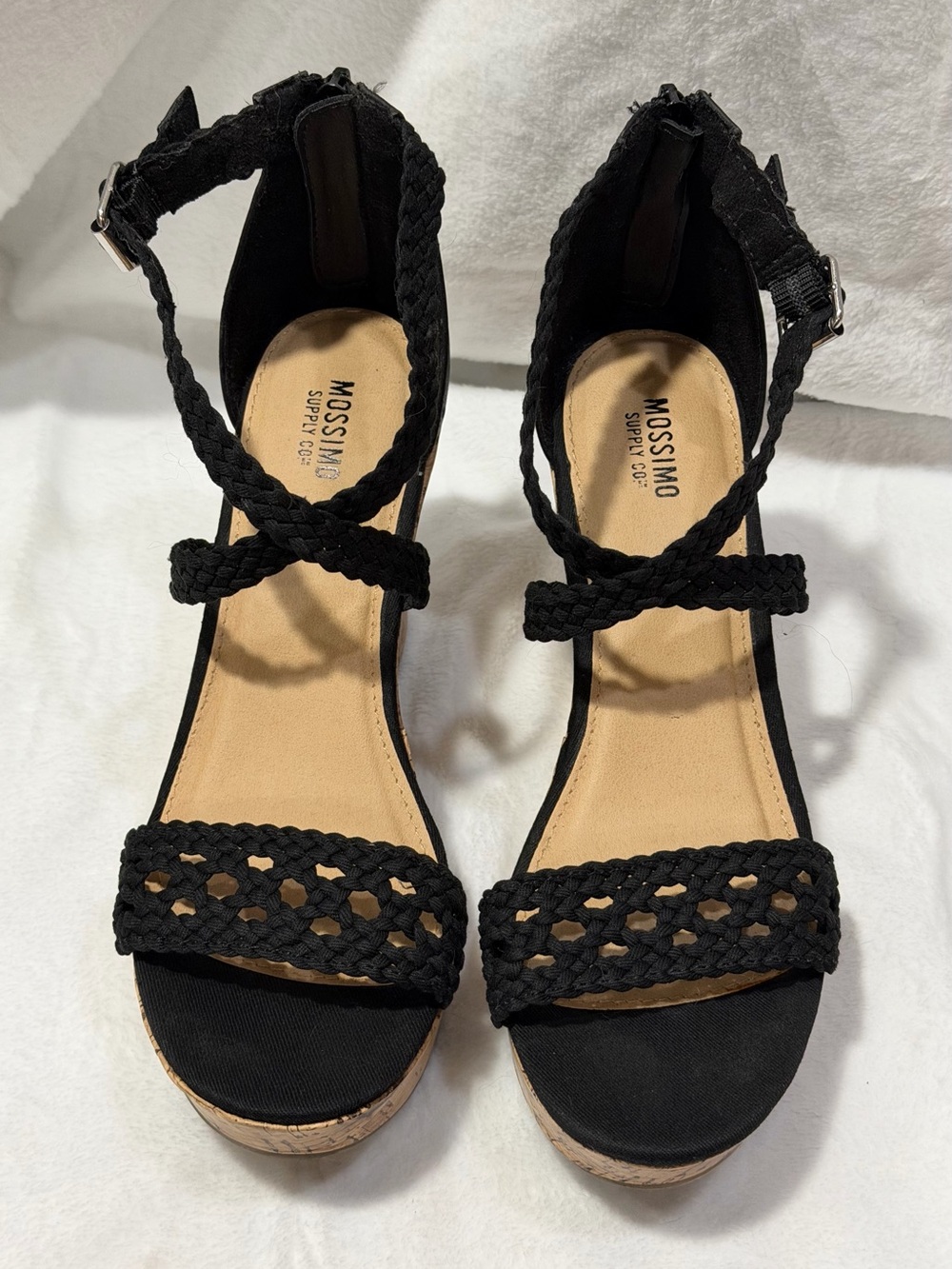 Mossimo Supply Co. Black Braided Cork Wedge Sandals - Picture 2 of 14